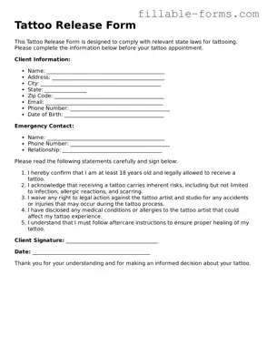 Printable Tattoo Release Form