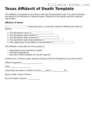 Printable  Affidavit of Death Form for Texas