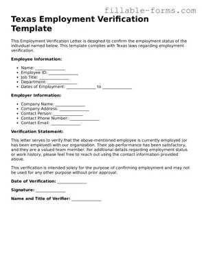 Printable  Employment Verification Form for Texas