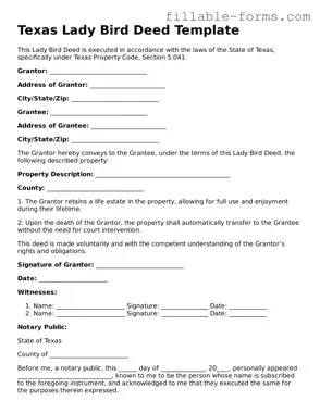 Printable  Lady Bird Deed Form for Texas