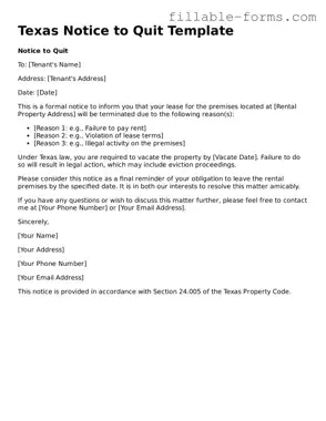 Printable  Notice to Quit Form for Texas