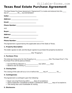 Printable  Real Estate Purchase Agreement Form for Texas