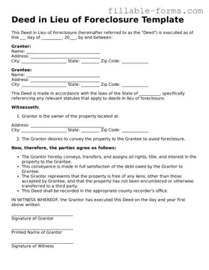 Printable Deed in Lieu of Foreclosure Form