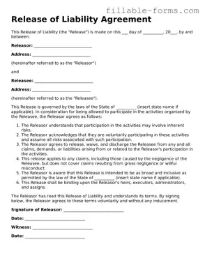 Printable Release of Liability Form