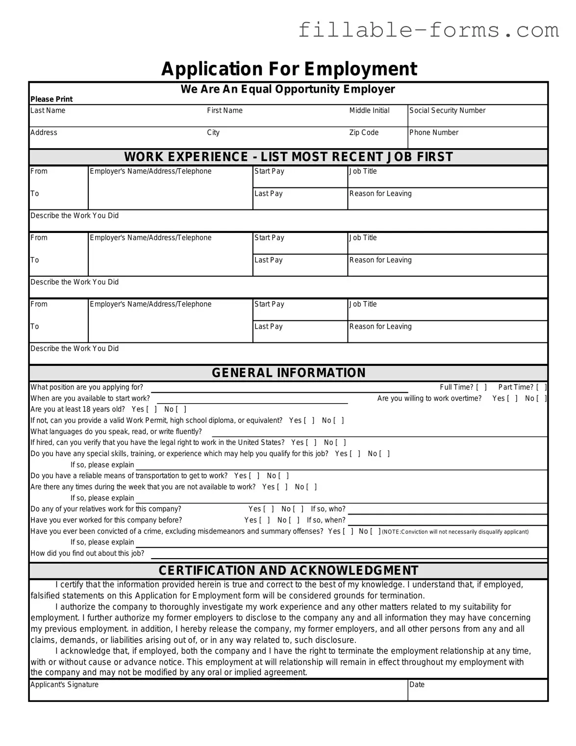 Fill Out a Valid Spanish Application Employment Template