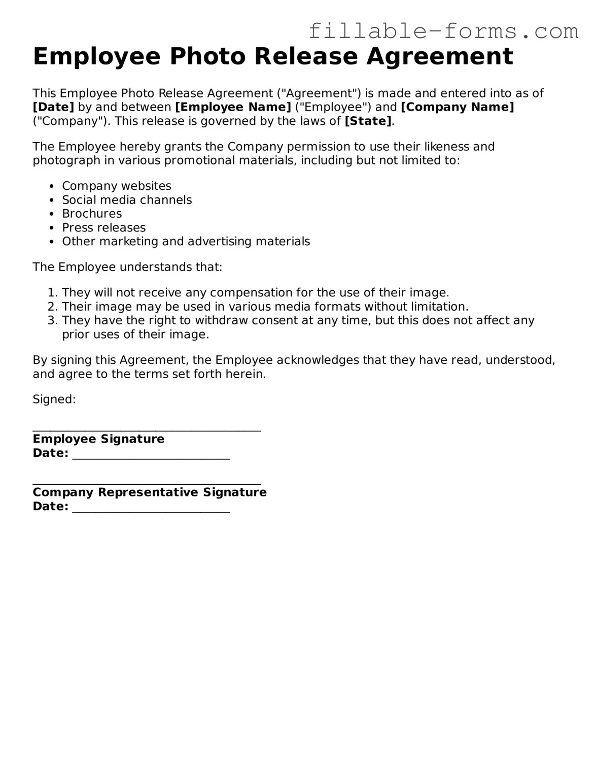 Printable Employee Photo Release Form