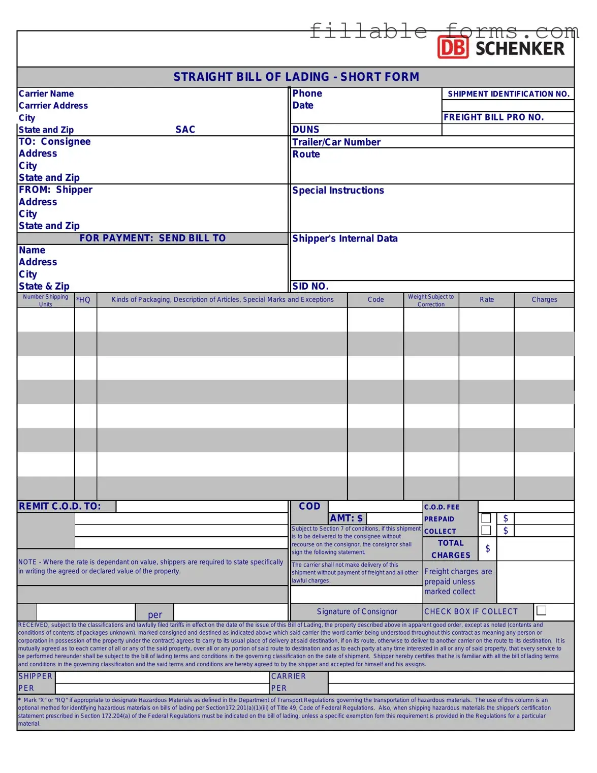 Fill Out a Valid Straight Bill Of Lading Template