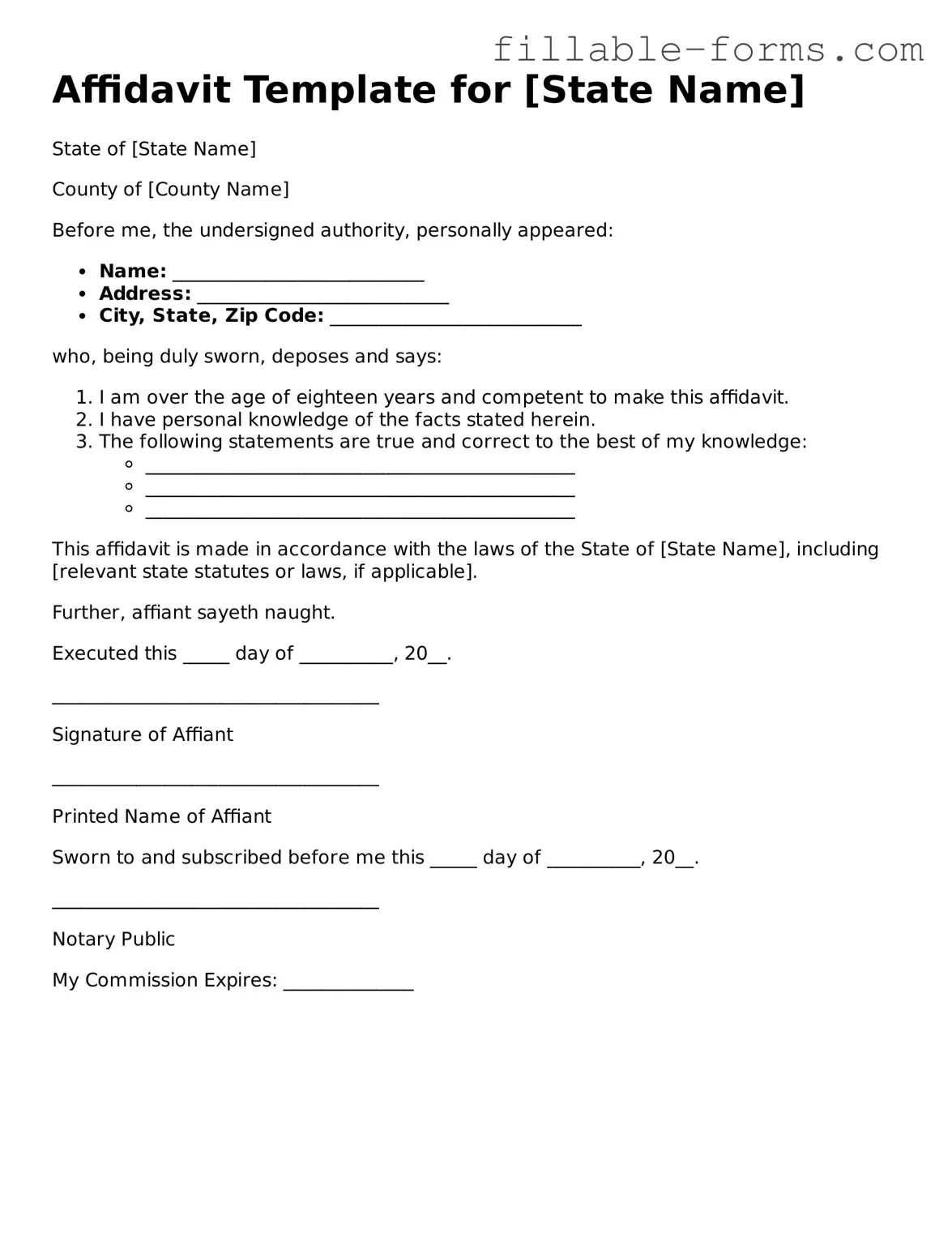 Printable Affidavit Form