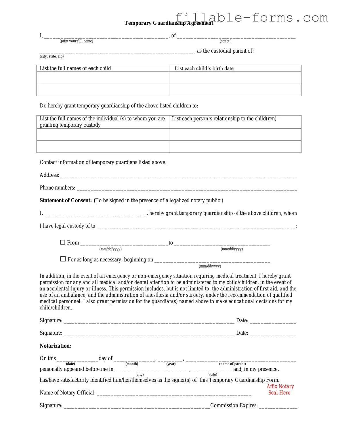 Fill Out a Valid Temporary Custody Template