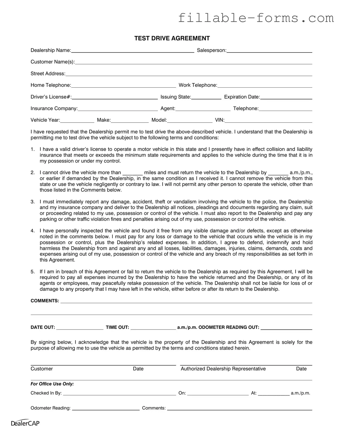 Fill Out a Valid Test Drive Template