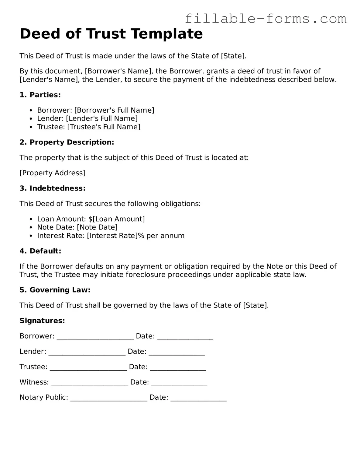 Printable Deed of Trust Form