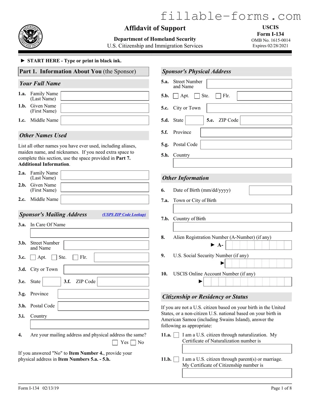 Fill Out a Valid USCIS I-134 Template