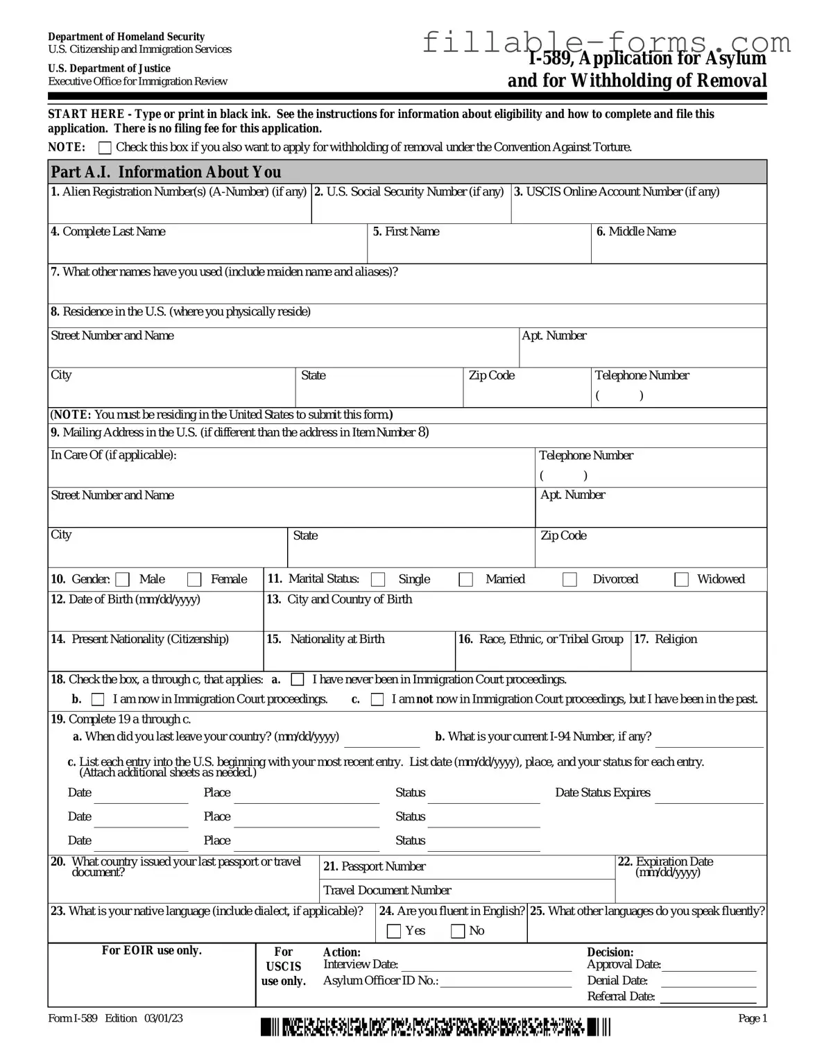 Fill Out a Valid USCIS I-589 Template