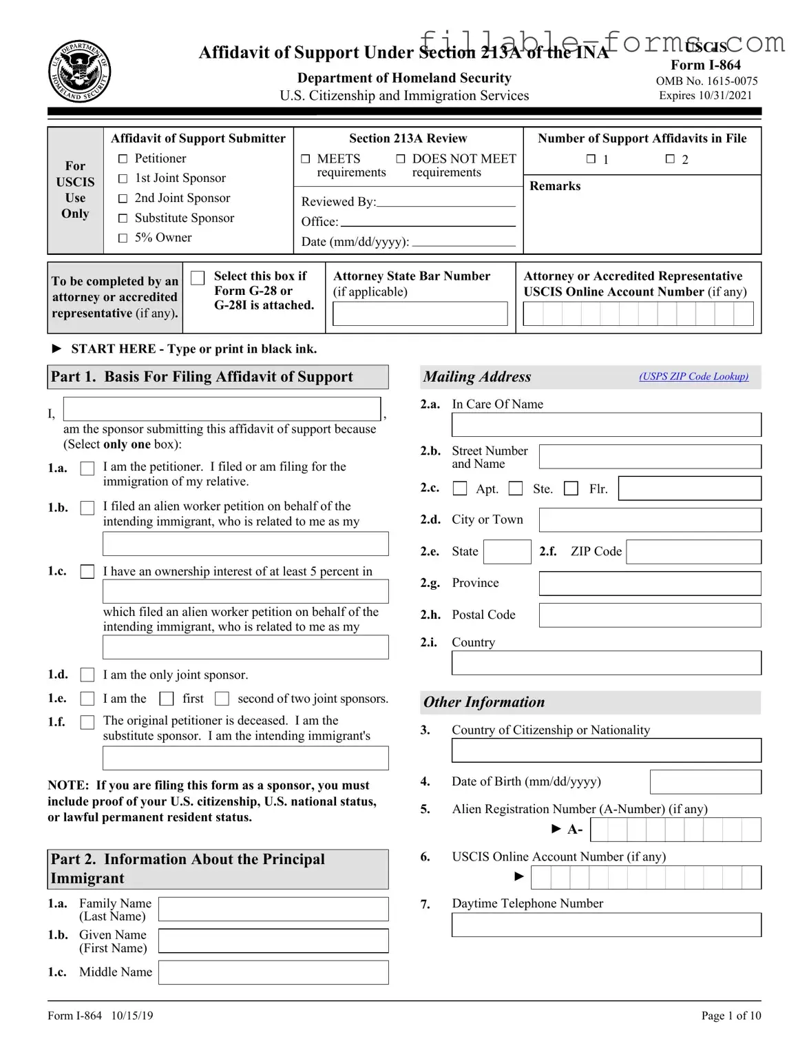 Fill Out a Valid USCIS I-864 Template