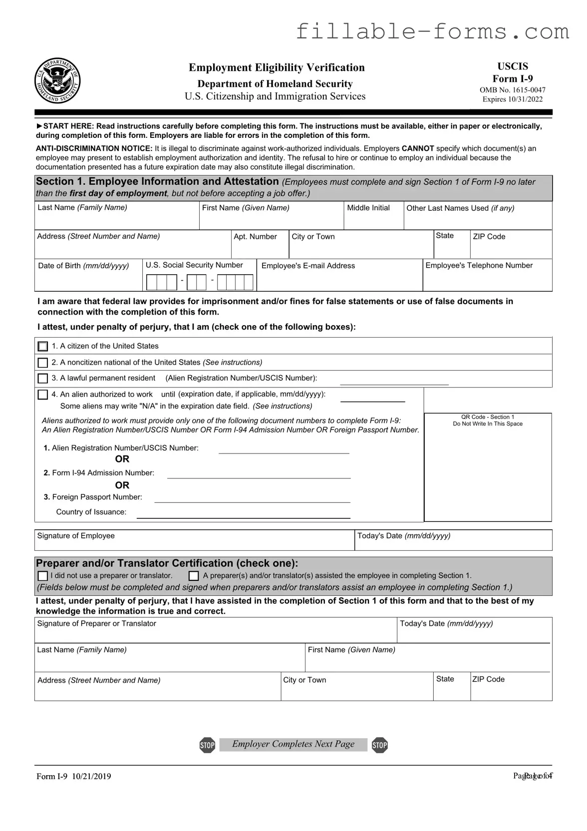 Fill Out a Valid USCIS I-9 Template