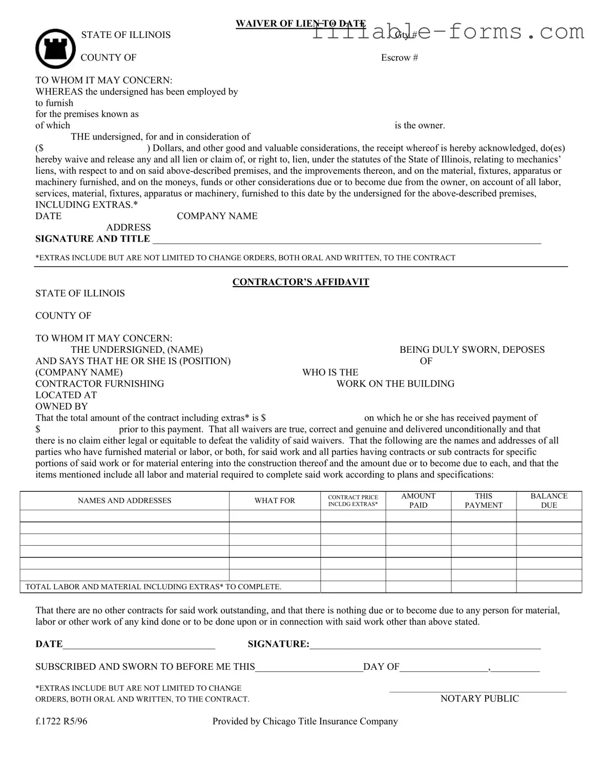 Fill Out a Valid Chicago Title Waiver Format Template