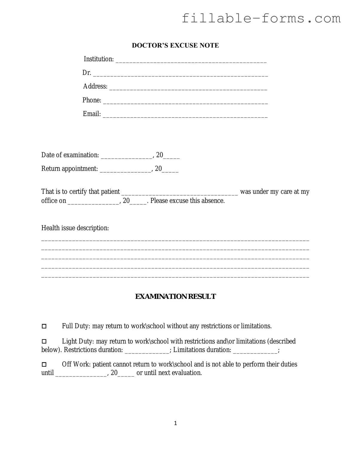 Fill Out a Valid Doctors Excuse Note Template